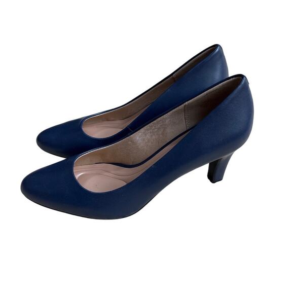 Kelly & Katie navy blue pumps US 9M high heel career shoes faux leather classics - Picture 2 of 11